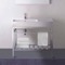 Modern Ceramic Console Sink With Counter Space and Chrome Base, 32